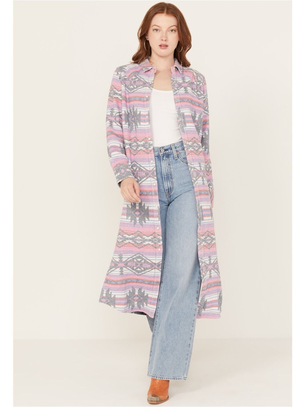 WRANGLER RETRO WOMEN'S LONG SLEEVE SNAP DUSTER SHACKET - Picture 1 of 4